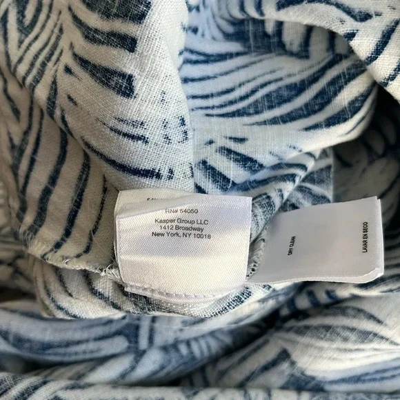 Anne Klein Blue & White Linen Blend Palm Print Dress M - Picture 9 of 9